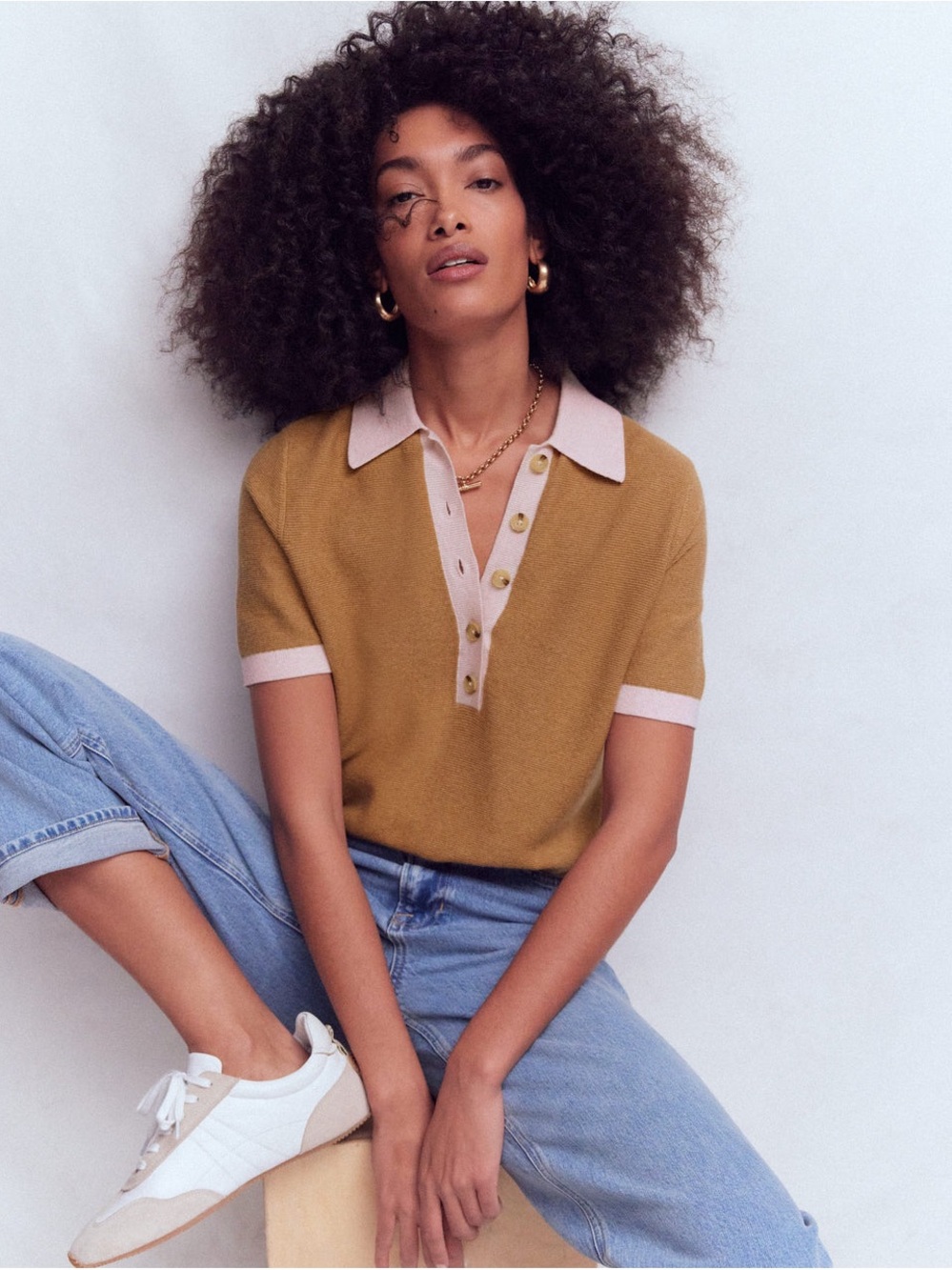 Boden Grace Colour Block T-Shirt Camel Melange- NWT Sz M